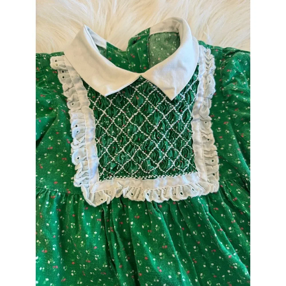 Vintage 12m dress smocked chest green‎ GUC